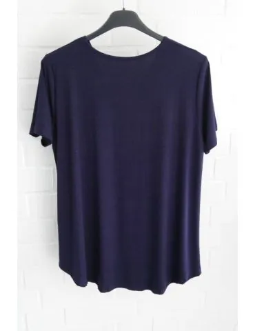 Schickes Damen Kurzarm Shirt dunkelblau marine mit Viskose Kellerfalte Onesize 38 - 42 010 K