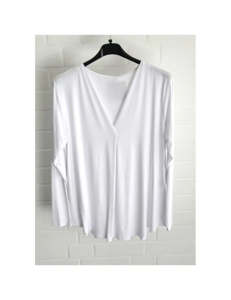 Damen Oversize langarm Shirt weiß white mit Viskose Kellerfalte Onesize 38-44 9027XL