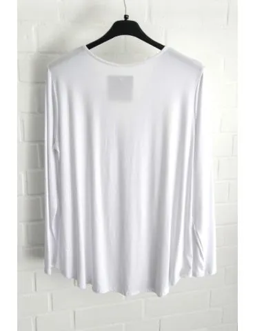 Damen Oversize langarm Shirt weiß white mit Viskose Kellerfalte Onesize 38-44 9027XL