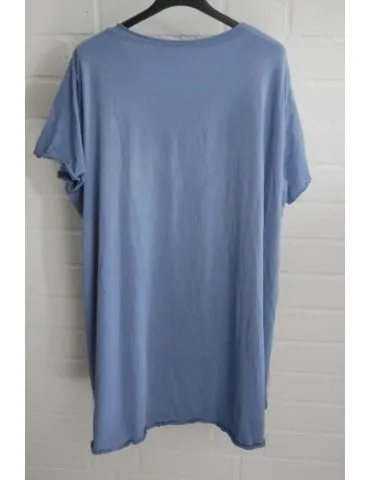 Damen Shirt A-Form kurzarm jeansblau Baumwolle Onesize ca. 38 - 46 6036