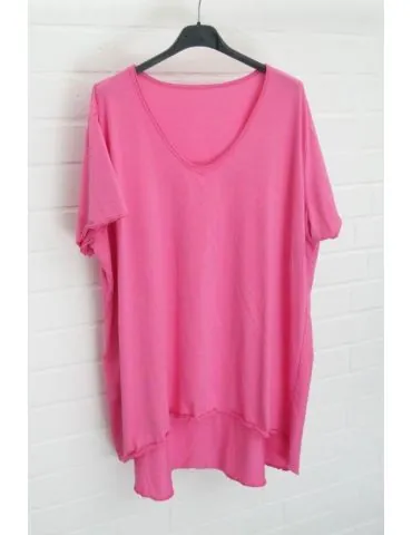 Damen Shirt A-Form kurzarm pink V-Ausschnitt Baumwolle Onesize 38 - 46 6561 KA