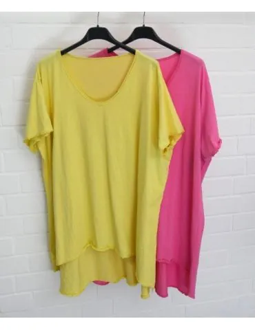 Damen Shirt A-Form kurzarm zitronengelb V-Ausschnitt Baumwolle Onesize 38 - 46 6561 KA