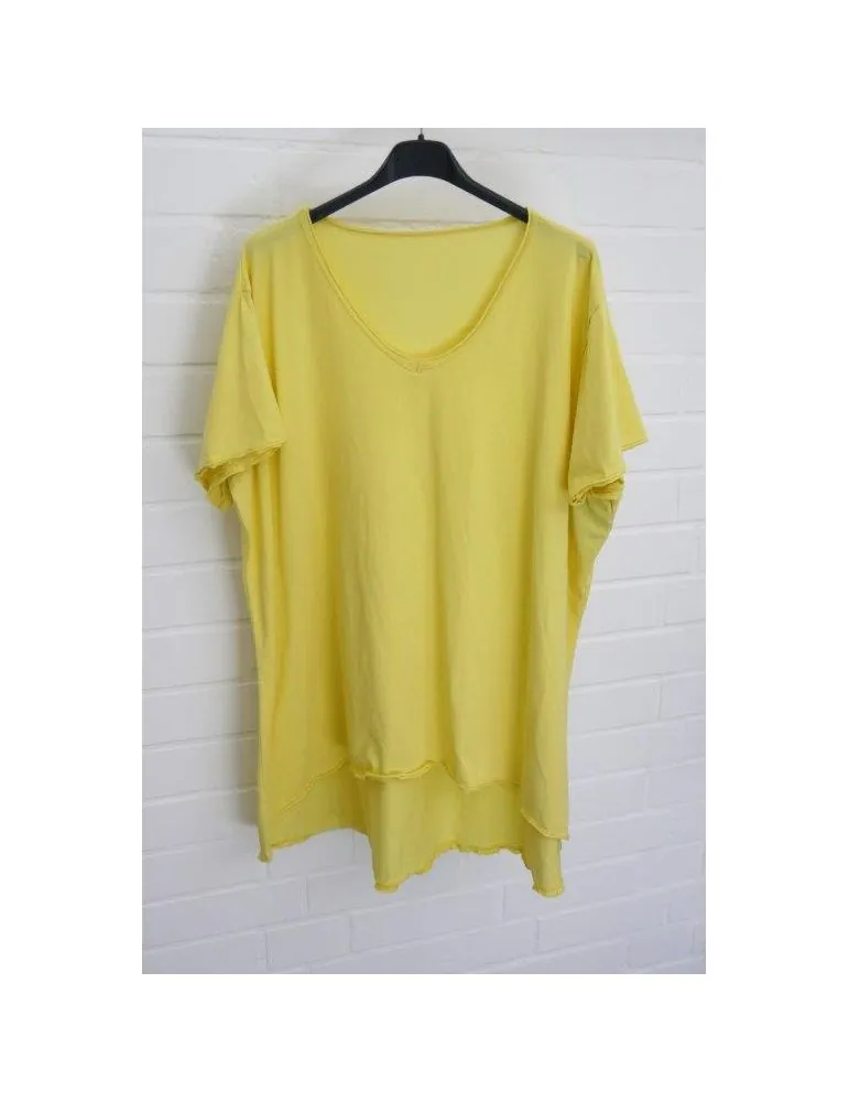 Damen Shirt A-Form kurzarm zitronengelb V-Ausschnitt Baumwolle Onesize 38 - 46 6561 KA
