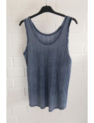 Damen Rippen Top Shirt dunkelblau verwaschen uni Muster Baumwolle Onesize 38 - 42 7403