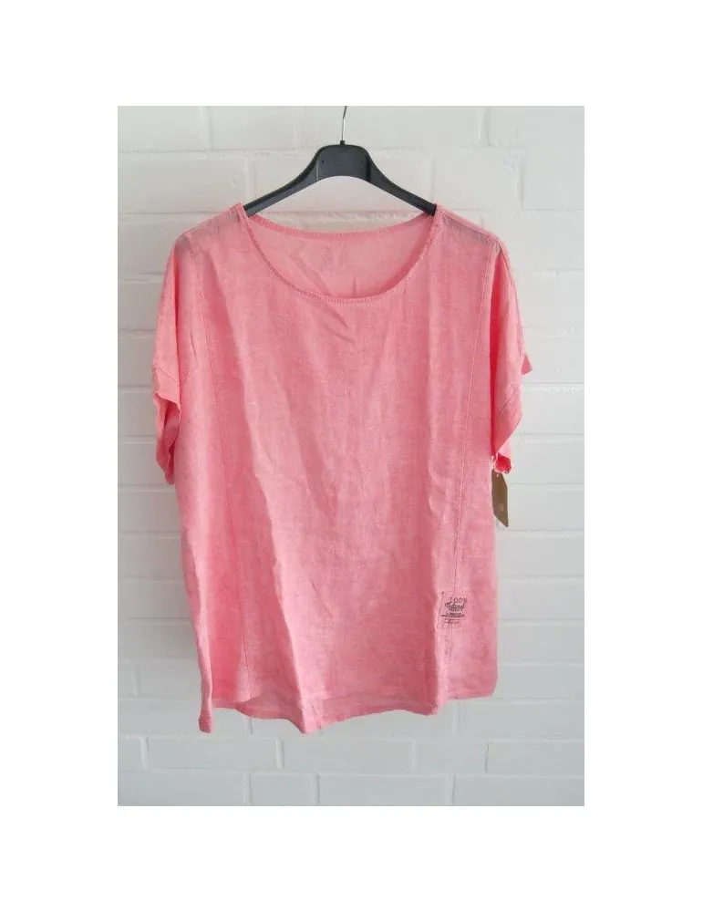 Damen Shirt Bluse kurzarm lachs uni verwaschen Leinen Viskose Onesize 38 - 44 8555
