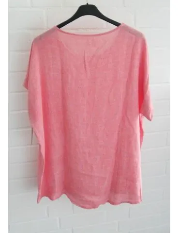 Damen Shirt Bluse kurzarm lachs uni verwaschen Leinen Viskose Onesize 38 - 44 8555