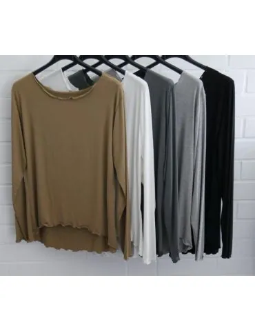 Damen Shirt langarm weiter uni hellgrau mit Viskose Wellen Onesize 38 - 42 8415V
