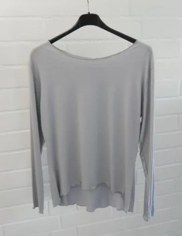 Damen Shirt langarm weiter uni hellgrau mit Viskose Wellen Onesize 38 - 42 8415V