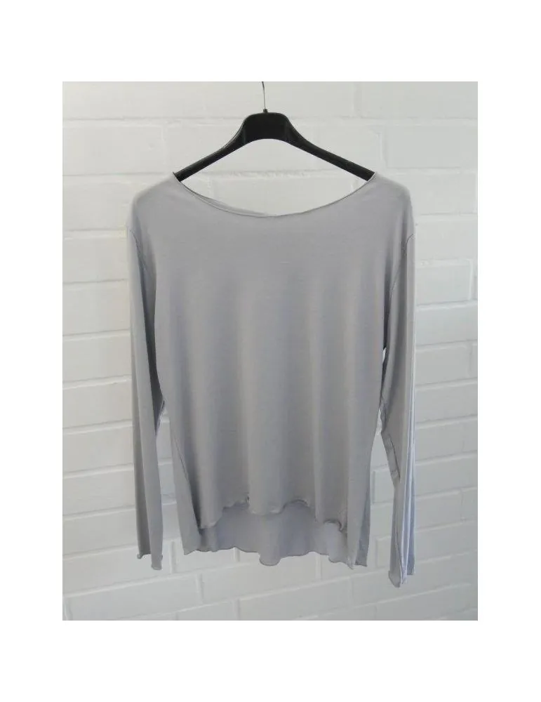 Damen Shirt langarm weiter uni hellgrau mit Viskose Wellen Onesize 38 - 42 8415V