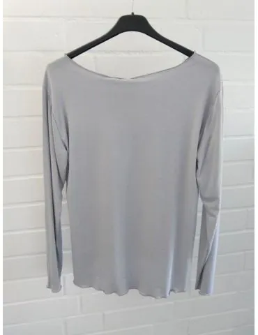 Damen Shirt langarm weiter uni hellgrau mit Viskose Wellen Onesize 38 - 42 8415V
