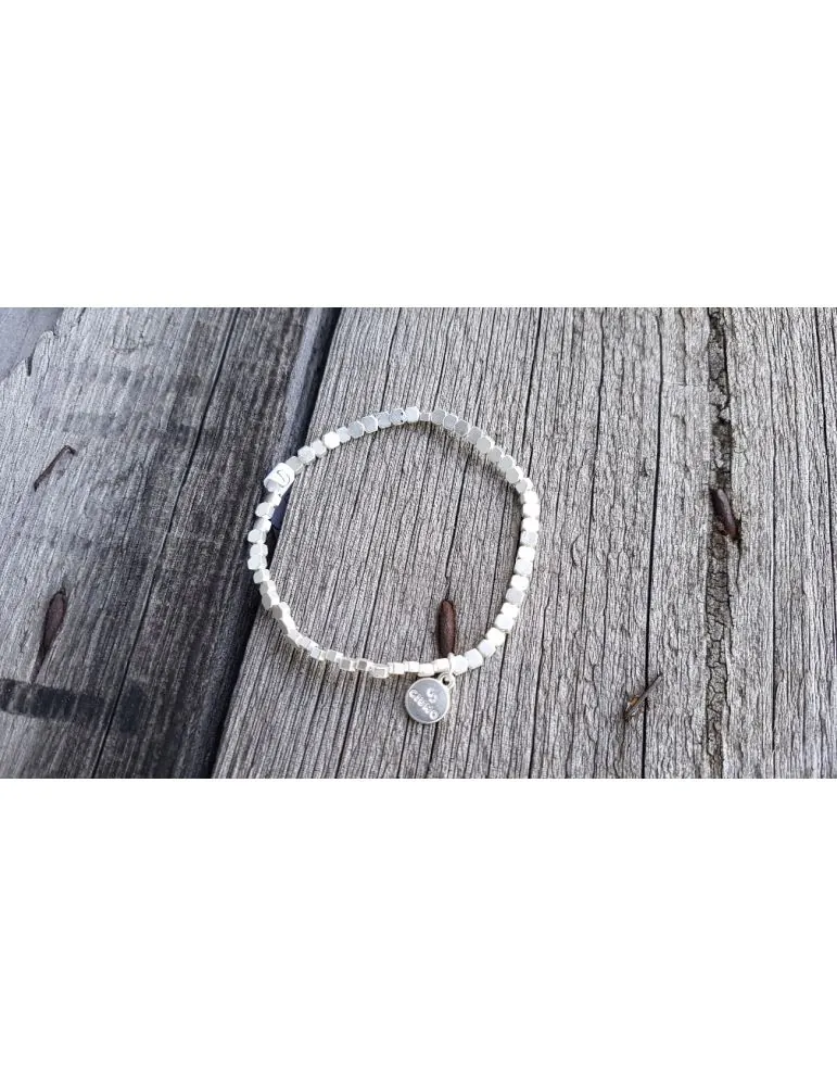 Giuno Damen Modeschmuck Armband kleine Würfel Elastisch silberfarben matt Kunststoff Metall Onesize ACE 187 03