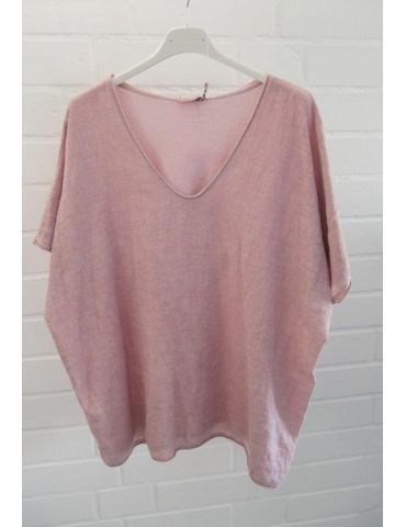 Damen Shirt kurzarm rose rosa uni Leinen Baumwolle Onesize 38 - 44 5030