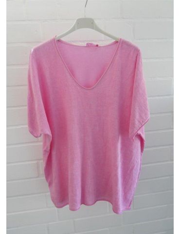 Damen Shirt kurzarm pink uni Leinen Baumwolle Onesize 38 - 44 5030