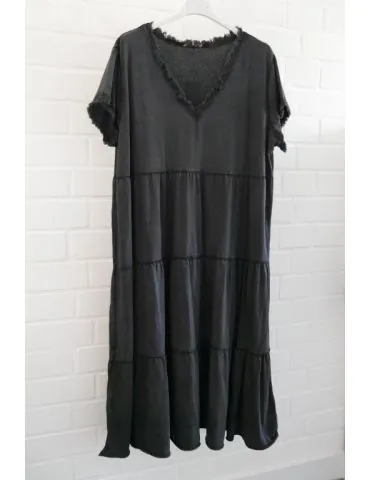 Damen kurzarm Tunika Kleid schwarz uni verwaschen Stufen Baumwolle Onesize 38 - 42 51023