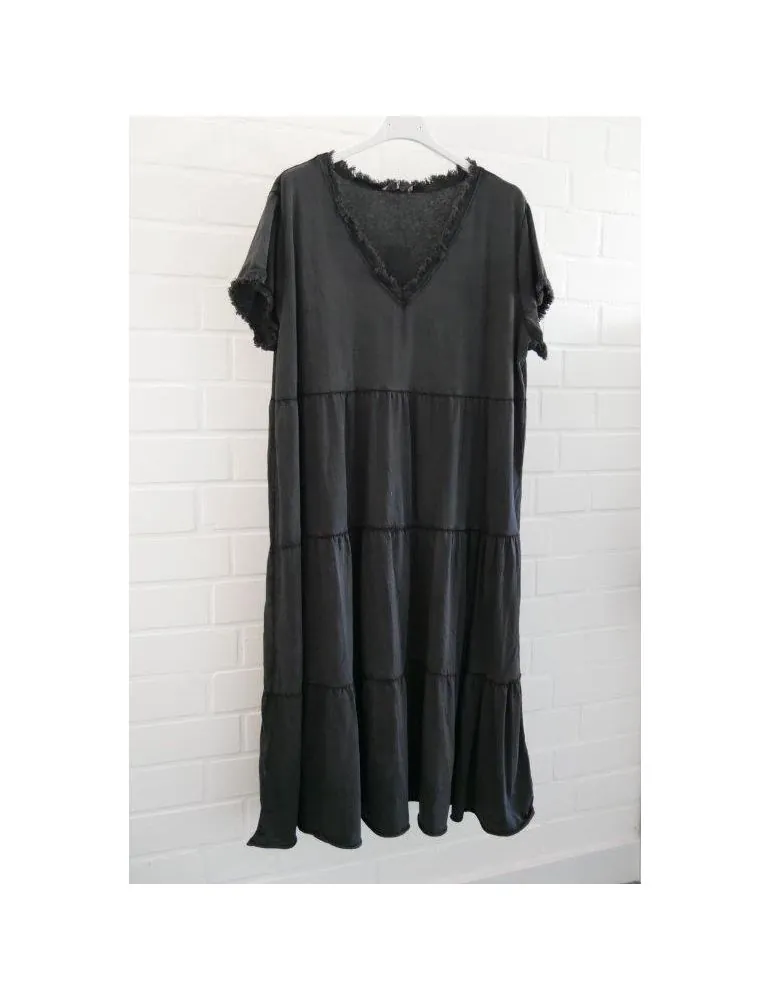 Damen kurzarm Tunika Kleid schwarz uni verwaschen Stufen Baumwolle Onesize 38 - 42 51023