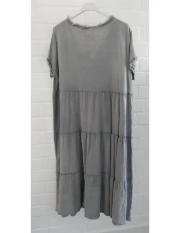 Damen kurzarm Tunika Kleid grau grey uni verwaschen Stufen Baumwolle Onesize 38 - 42 51023
