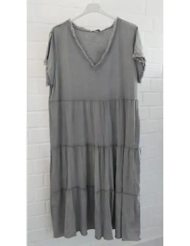 Damen kurzarm Tunika Kleid grau grey uni verwaschen Stufen Baumwolle Onesize 38 - 42 51023