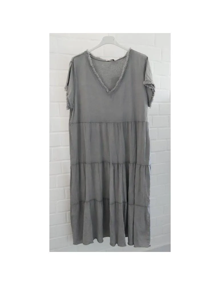 Damen kurzarm Tunika Kleid grau grey uni verwaschen Stufen Baumwolle Onesize 38 - 42 51023