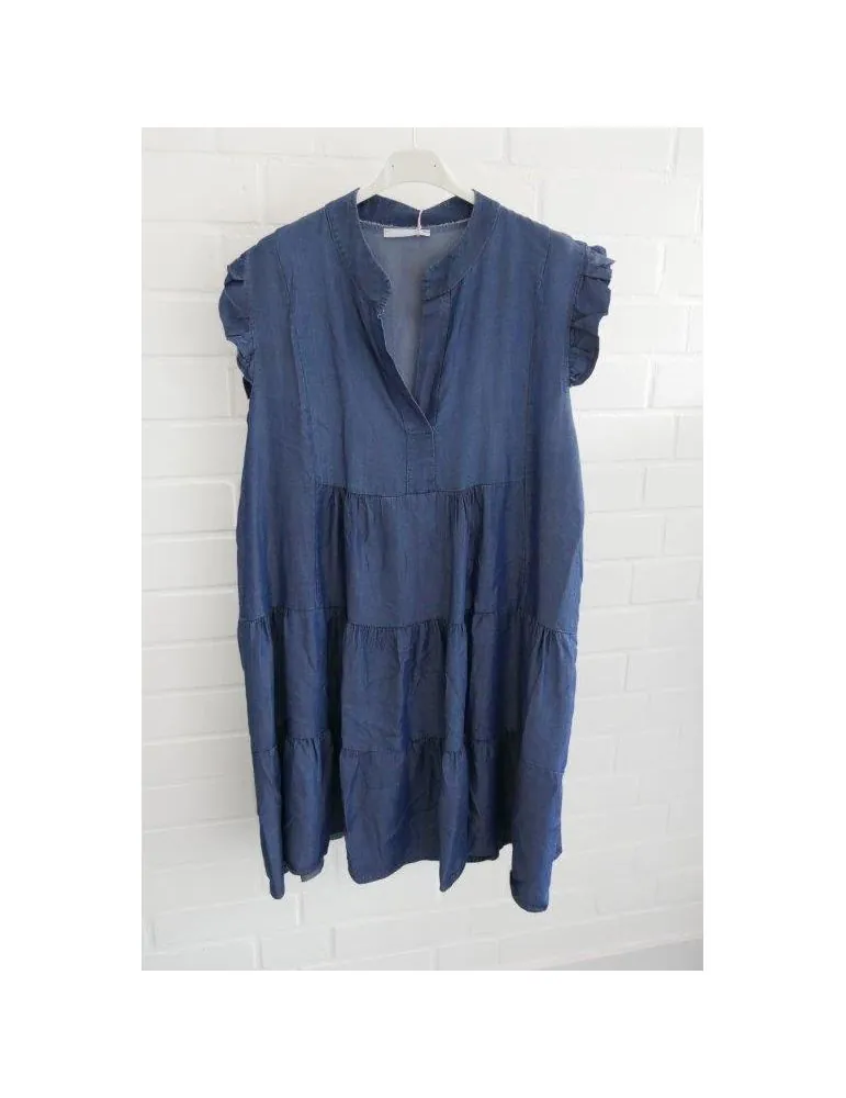 Ärmellose Damen Tunika Kleid Jeanslook Tencel Rüschen Onesize 38 - 42 2420