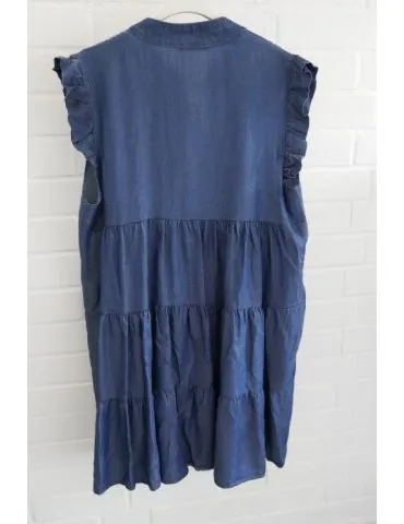 Ärmellose Damen Tunika Kleid Jeanslook Tencel Rüschen Onesize 38 - 42 2420