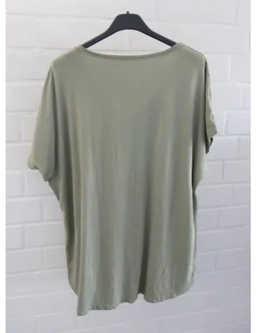Damen Basic Shirt kurzarm oliv uni Ärmelband Baumwolle Onesize 38 - 42 7401