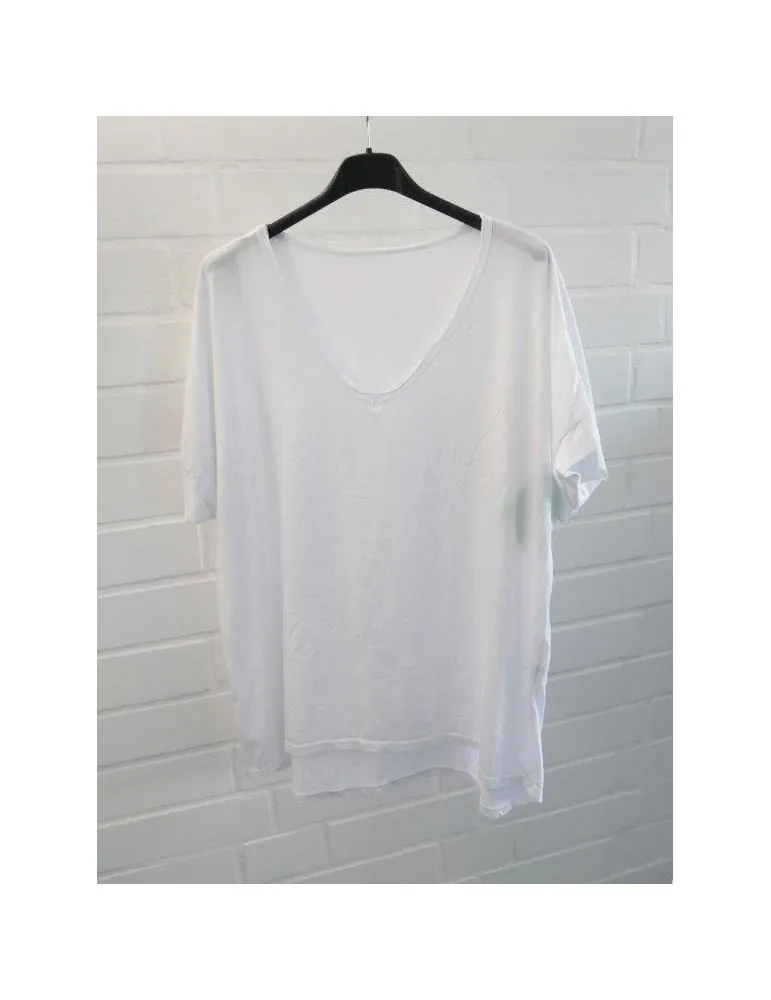 Damen Basic Shirt kurzarm weiß uni Ärmelband Baumwolle Onesize 38 - 42 7401