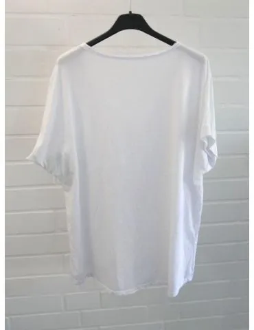 Damen Basic Shirt kurzarm weiß uni Ärmelband Baumwolle Onesize 38 - 42 7401