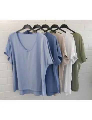 Damen Basic Shirt kurzarm beige uni Ärmelband Baumwolle Onesize 38 - 42 7401