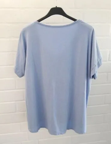 Damen Basic Shirt kurzarm hellblau uni Ärmelband Baumwolle Onesize 38 - 42 7401