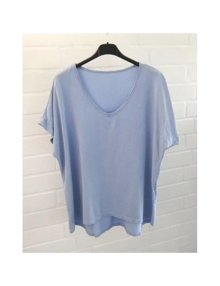 Damen Basic Shirt kurzarm hellblau uni Ärmelband Baumwolle Onesize 38 - 42 7401