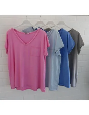 Damen Basic Shirt kurzarm royalblau verwaschen...