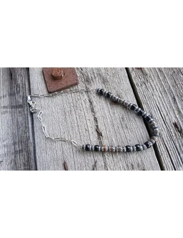 Bijoux Modeschmuck Kette Halskette Damen kurz silber schwarz grau braun  Kunststoff Metall Perlen