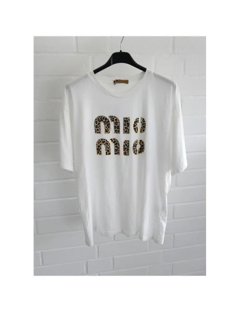 Damen kurzarm Shirt "MIO MIO" creme braun schwarz bunt Leo Baumwolle Onesize ca. 38 - 42 G6030