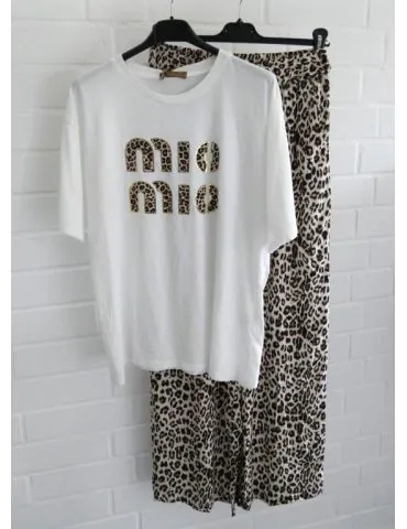 Damen kurzarm Shirt "MIO MIO" creme braun schwarz bunt Leo Baumwolle Onesize ca. 38 - 42 G6030