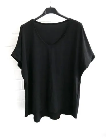 Damen Basic Shirt kurzarm schwarz black uni Ärmelband Baumwolle Onesize 38 - 42 7401