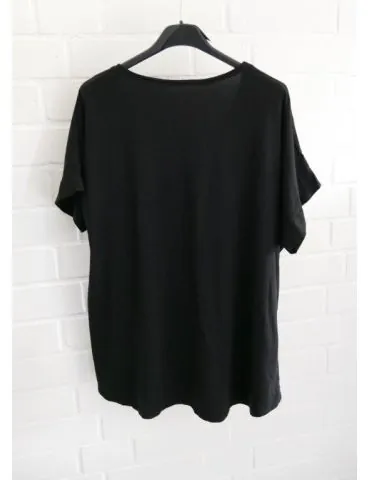 Damen Basic Shirt kurzarm schwarz black uni Ärmelband Baumwolle Onesize 38 - 42 7401