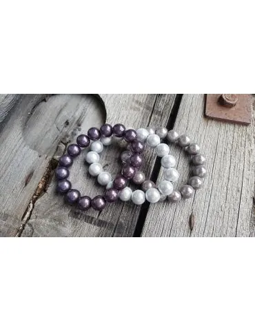 Damen Perlen Armband anthrazit 1 cm Glitzer...