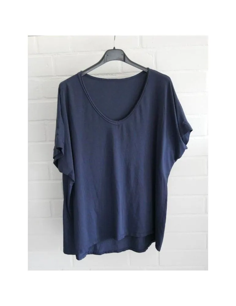 Damen Basic Shirt kurzarm dunkelblau uni Ärmelband Baumwolle Onesize 38 - 42 7401