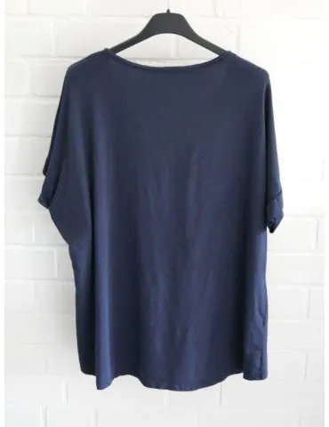 Damen Basic Shirt kurzarm dunkelblau uni Ärmelband Baumwolle Onesize 38 - 42 7401