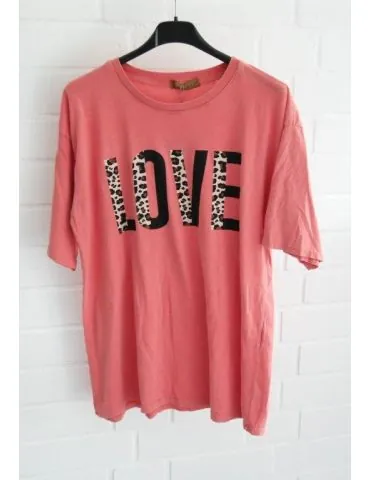 Damen kurzarm Shirt "LOVE" lachs creme braun schwarz Leo Baumwolle Onesize ca. 38 - 42 G6030