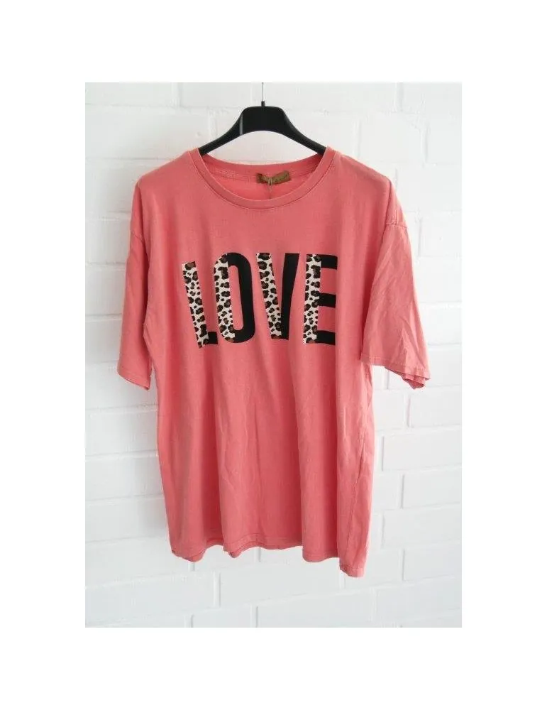Damen kurzarm Shirt "LOVE" lachs creme braun schwarz Leo Baumwolle Onesize ca. 38 - 42 G6030