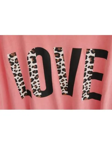 Damen kurzarm Shirt "LOVE" lachs creme braun schwarz Leo Baumwolle Onesize ca. 38 - 42 G6030