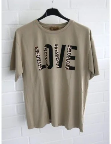Damen kurzarm Shirt "LOVE" beige creme braun schwarz Leo Baumwolle Onesize ca. 38 - 42 G6030