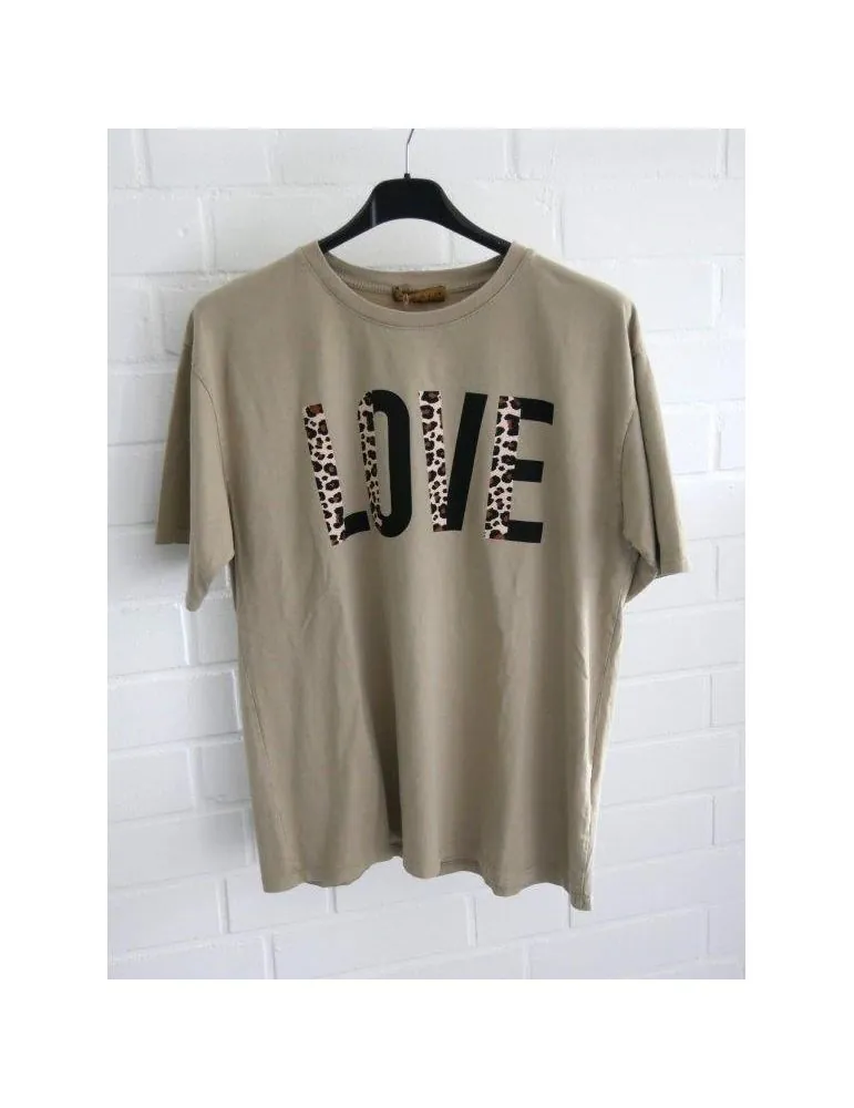 Damen kurzarm Shirt "LOVE" beige creme braun schwarz Leo Baumwolle Onesize ca. 38 - 42 G6030