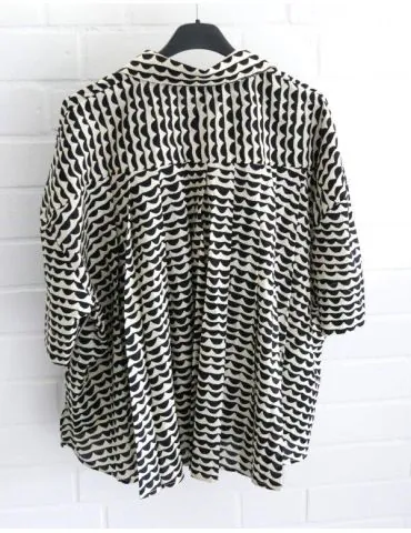 Damen Blusen kurzarm schwarz beige Wellen 100% Baumwolle Onesize 40 - 46 MD7161