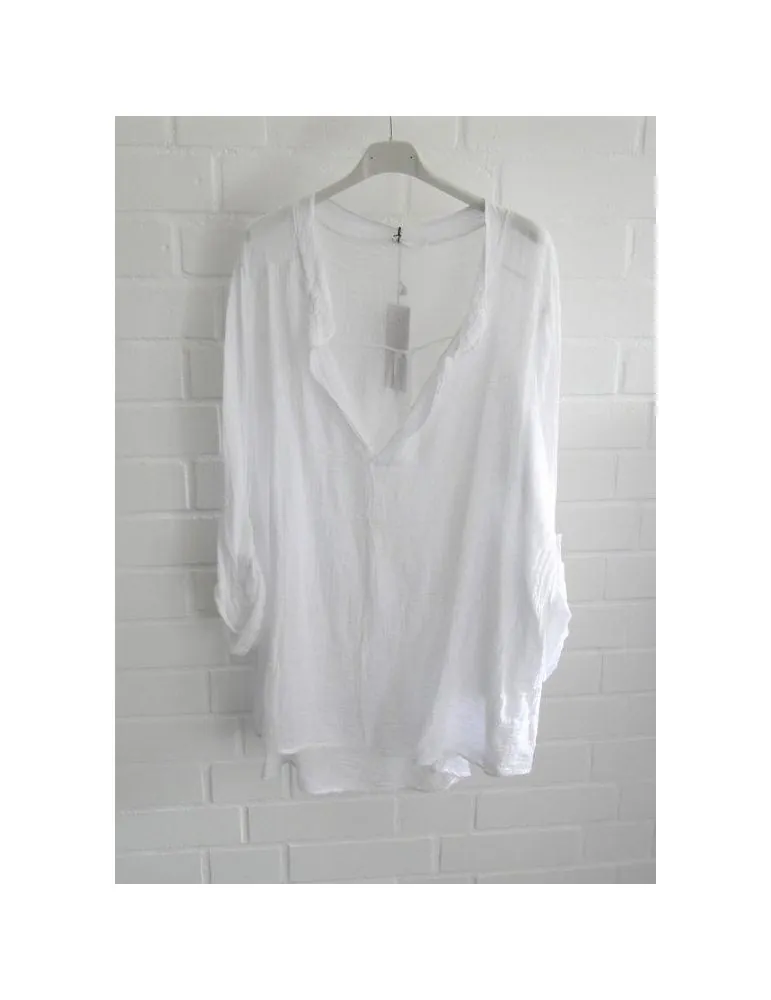 Leichte Damen Bluse langarm durchsichtig weiß white Baumwolle Onesize 38 - 44 766500