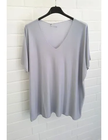 Damen Basic Shirt kurzarm hellgrau matt uni mit Viskose Onesize ca. 38 - 46