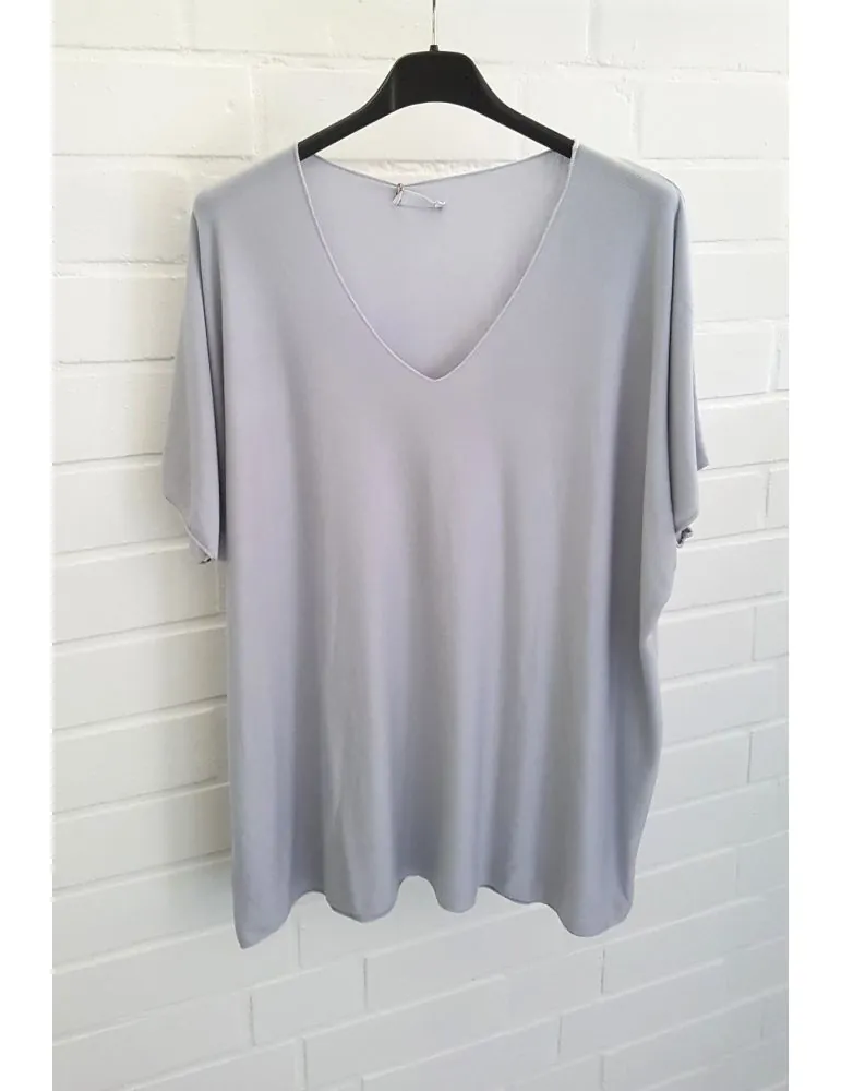 Damen Basic Shirt kurzarm hellgrau matt uni mit Viskose Onesize ca. 38 - 46