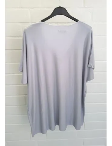 Damen Basic Shirt kurzarm hellgrau matt uni mit Viskose Onesize ca. 38 - 46