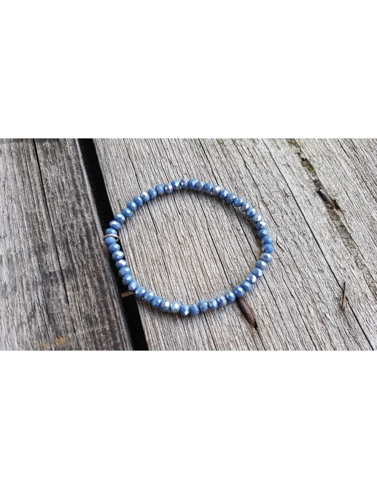 Bijoux Armband Kristallarmband Perlen rauchblau silber bunt klein Glitzer Schimmer elastisch 13881